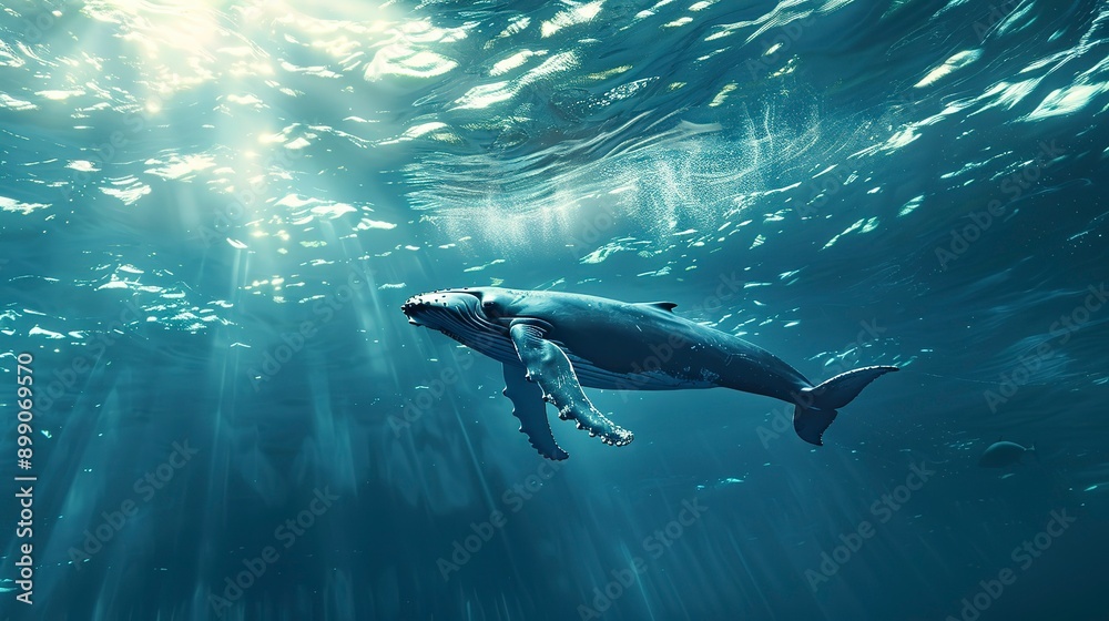 Humpback whale in the blue ocean, under water world, humpback whale underwater Humpback whale in the blue ocean, under water world, humpback whale underwater