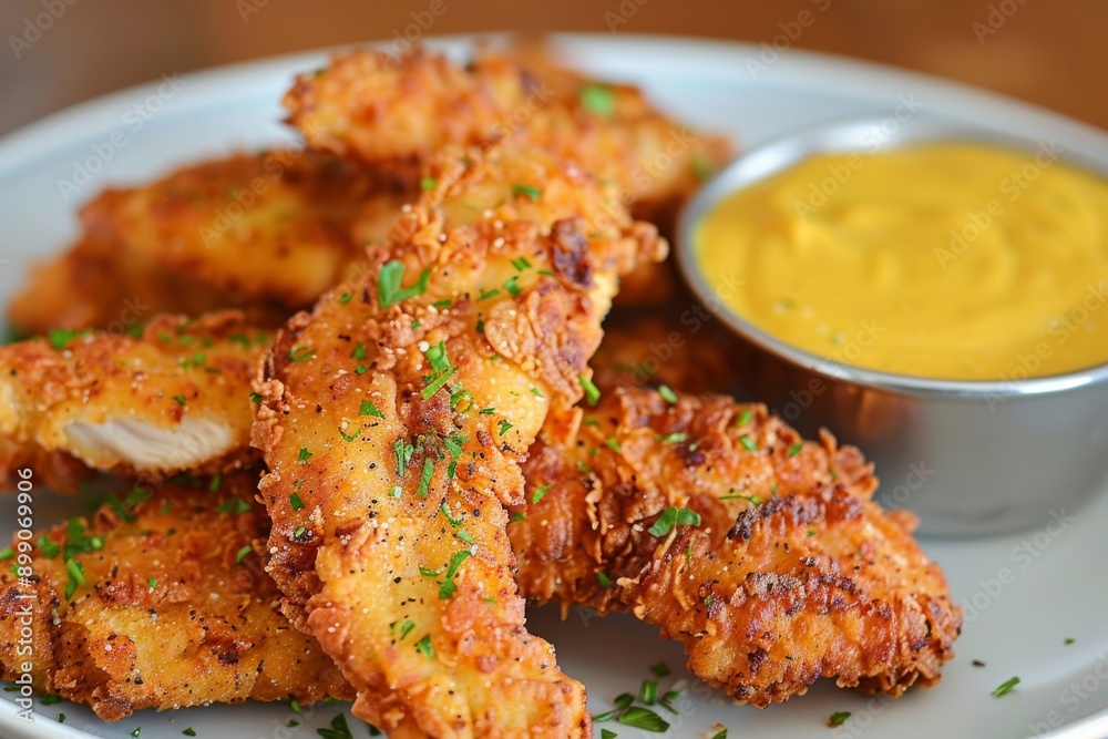 Crispy Fried Chicken Tenders with Mustard Dipping Sauce Crispy Fried Chicken Tenders with Mustard Dipping Sauce
