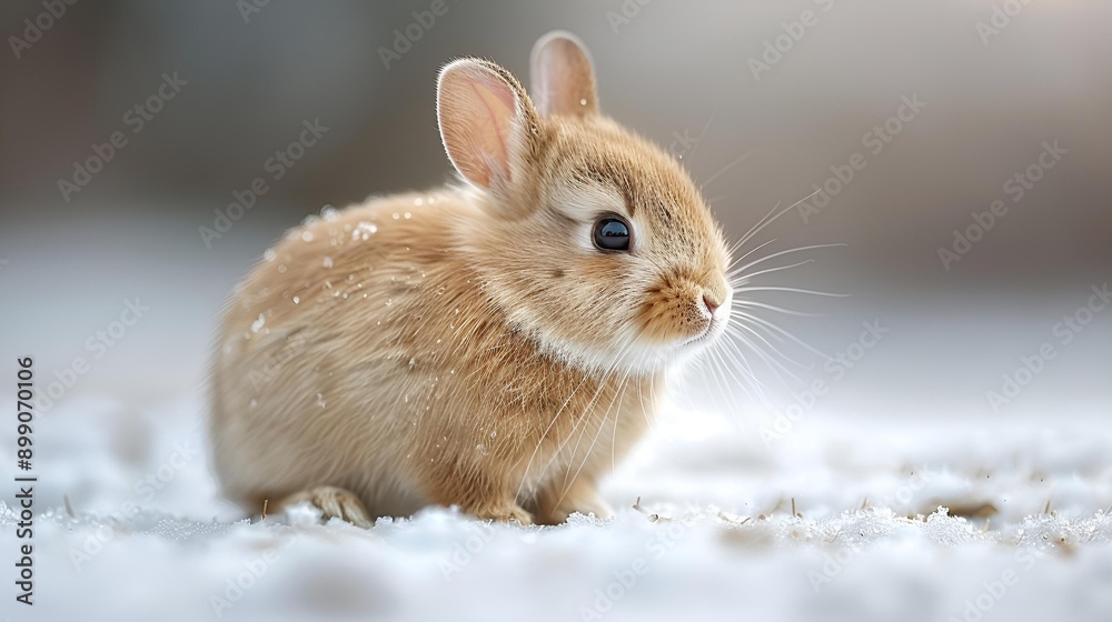 A small rabbit sitting in the snow, surrounded by winter's white blanket. A small rabbit sitting in the snow, surrounded by winter's white blanket.