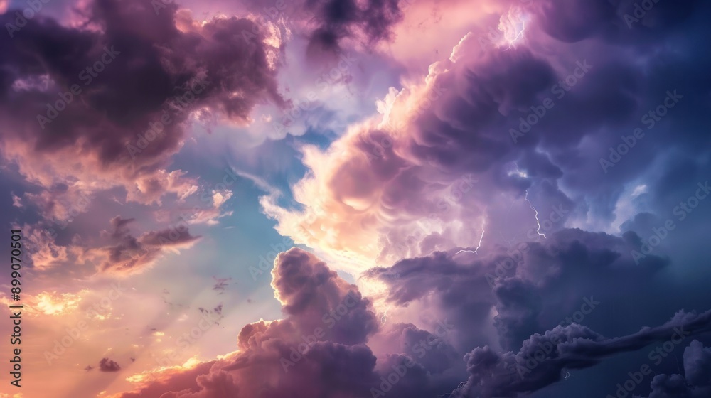 Fototapeta premium Dramatic Sky with Lightning and Clouds