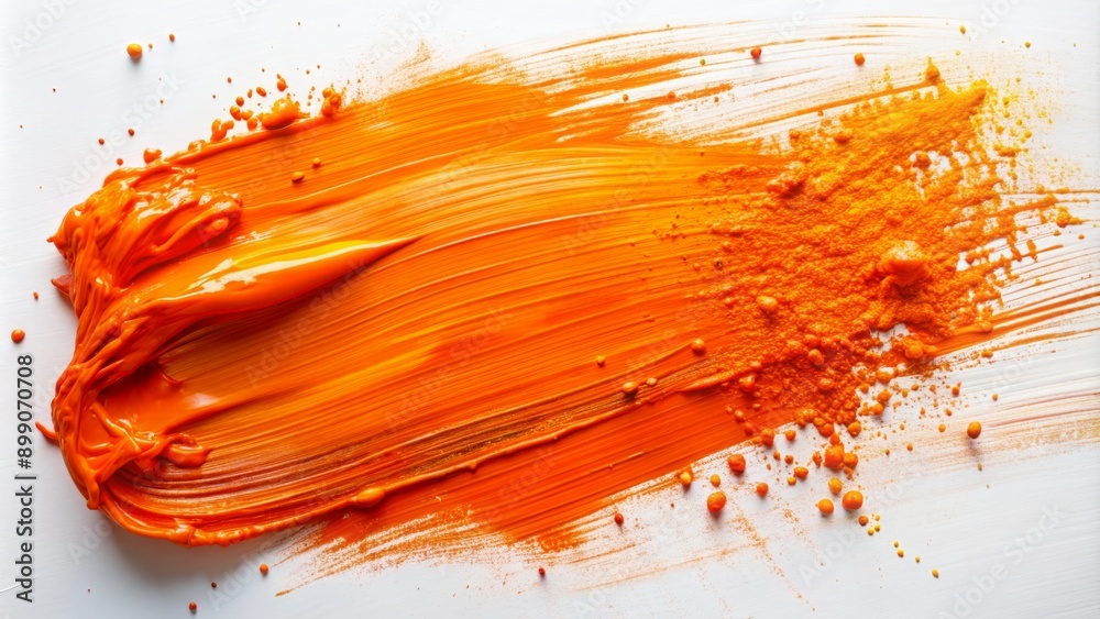 Vibrant orange acrylic paint smears, bold brush strokes, and expressive splatters isolated on a clean white background, evoking creativity. Vibrant orange acrylic paint smears, bold brush strokes, and expressive splatters isolated on a clean white background, evoking creativity.
