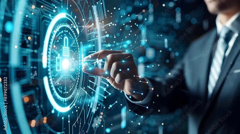 Futuristic Cybersecurity Professional Analyzing Digital Data and Network Security Solutions Futuristic Cybersecurity Professional Analyzing Digital Data and Network Security Solutions