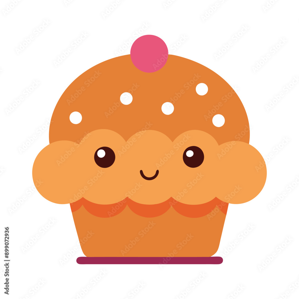 Bakery food cartoon character. Cute muffin with funny smiling face vector illustration Bakery food cartoon character. Cute muffin with funny smiling face vector illustration