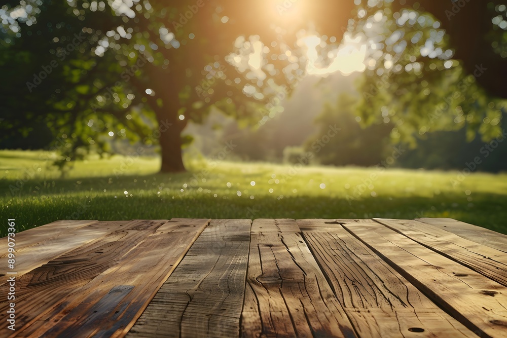 wooden table with a flag set in a park surrounded by trees wooden table with a flag set in a park surrounded by trees