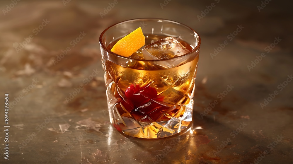Old Fashioned Cocktail with Orange Peel and Cherry Old Fashioned Cocktail with Orange Peel and Cherry