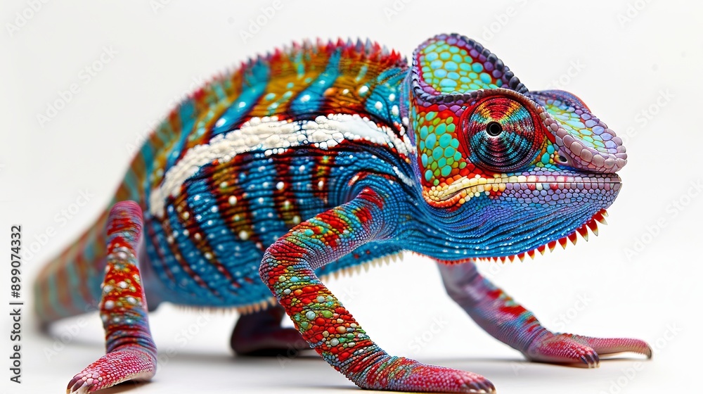 A vibrant chameleon on a white background A vibrant chameleon on a white background