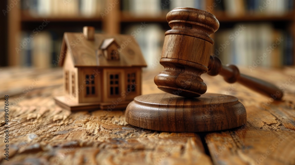 Conceptual image of a wooden gavel hitting sound block near a small house model, symbolizing real estate law and legal decisions in property matters Conceptual image of a wooden gavel hitting sound block near a small house model, symbolizing real estate law and legal decisions in property matters