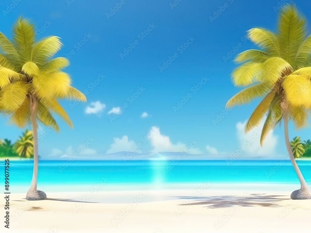 Fototapeta premium Seascape, idyllic vacation, sandy beach, two palm trees