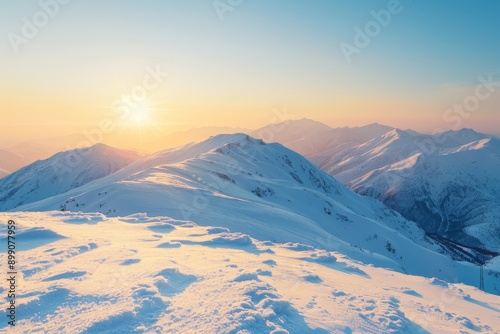 snow covered mountains at sunrise