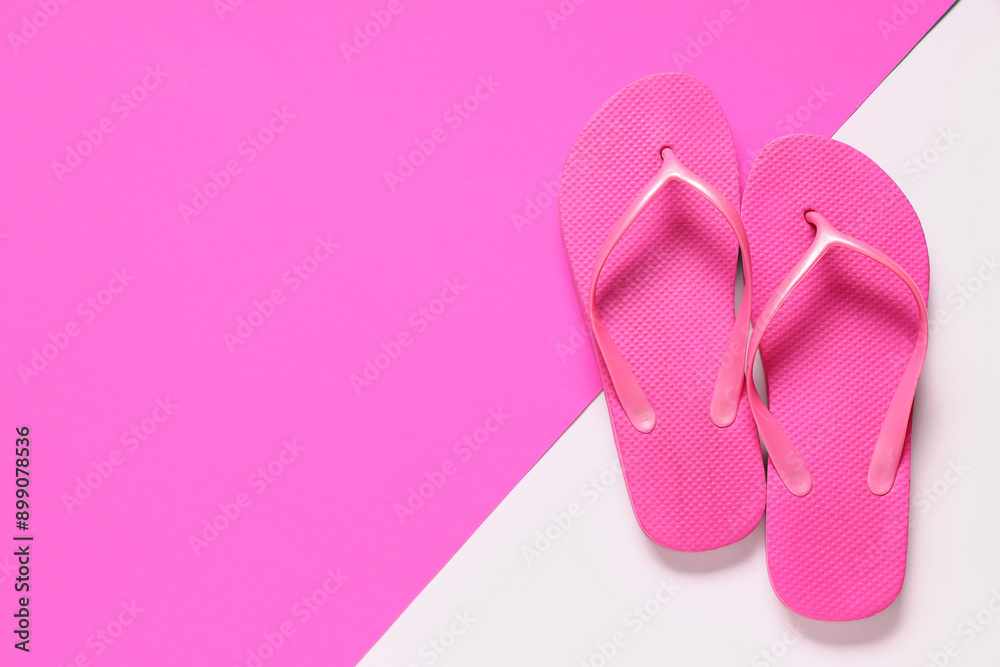 Beach flip-flops on color background Beach flip-flops on color background