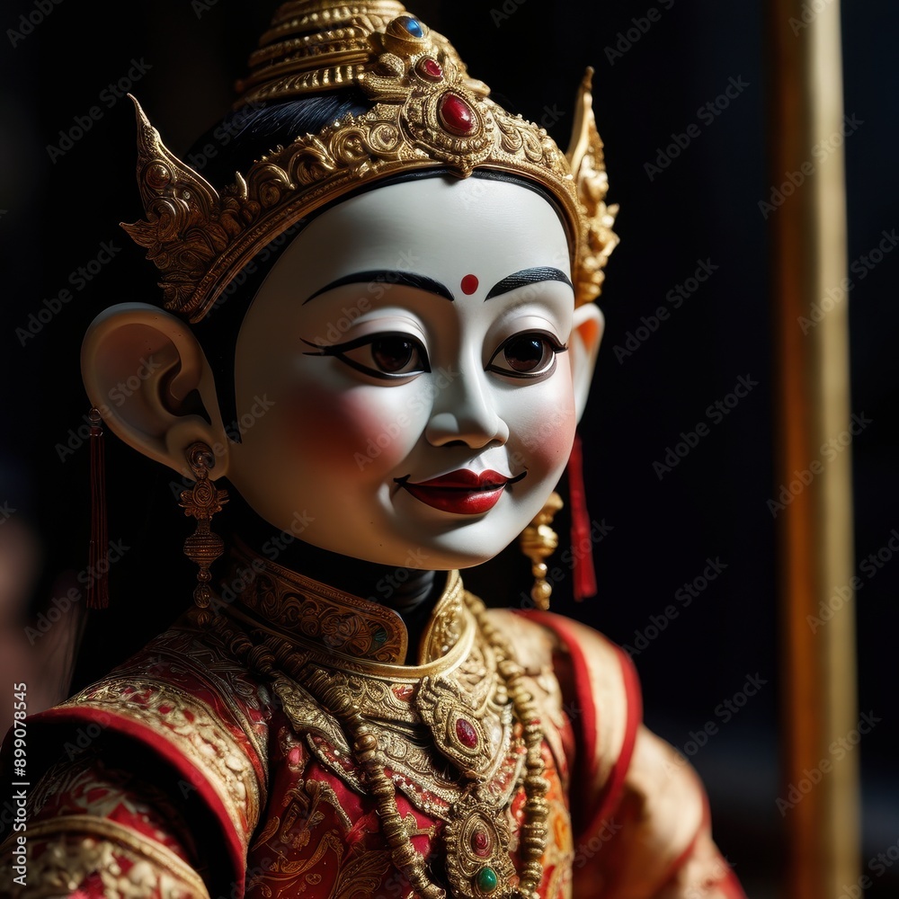 Close-up Portrait of a Traditional Burmese Puppet with Intricate Gold Ornamentation. Close-up Portrait of a Traditional Burmese Puppet with Intricate Gold Ornamentation.