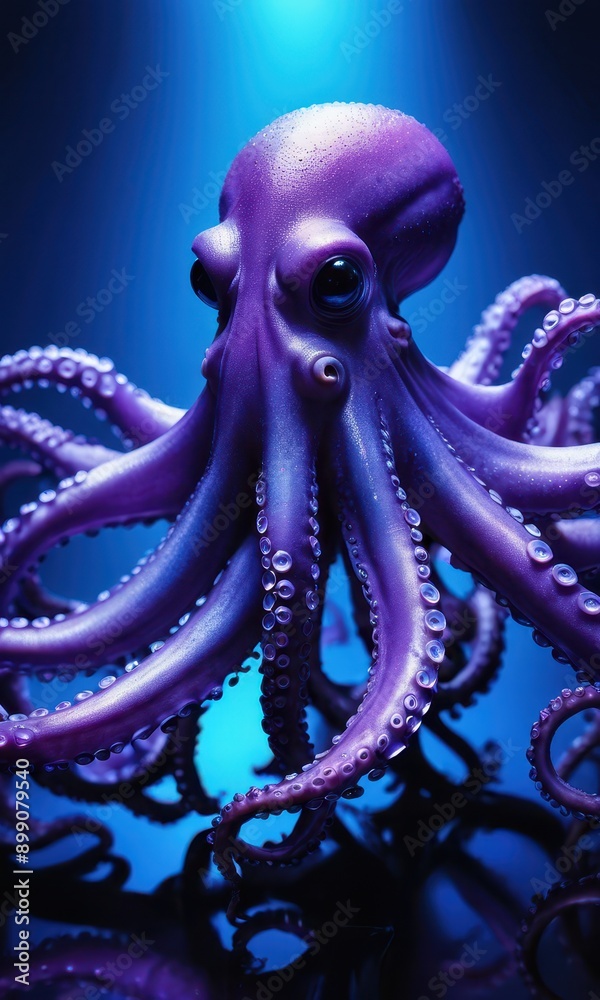 Fototapeta premium Purple Octopus with Blue Background.