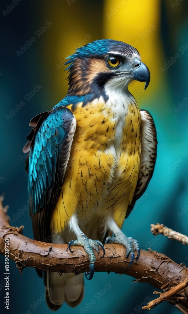 Obraz premium Vibrant Blue and Yellow Bird Perched on Branch