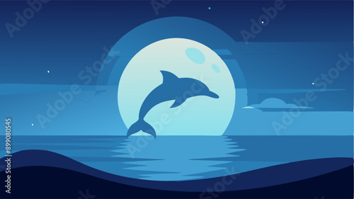 Blue moon background silhouete background, flat design background at sea and night moment for your background, game background