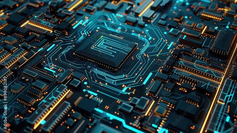 Abstract technology background with circuit board and blue glowing effect Abstract technology background with circuit board and blue glowing effect