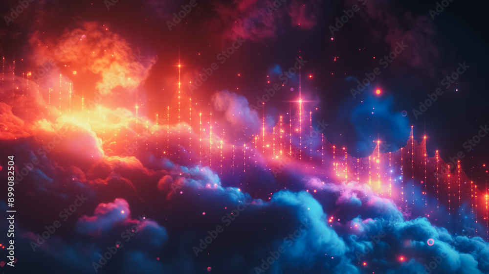 Obraz premium A colorful sky with clouds and stars