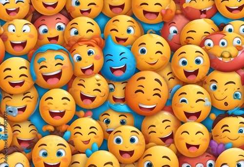 Set of smiles. set of smile emojis with different color and expressions and different styles including smile laughing ,shouting,smiling with fun.