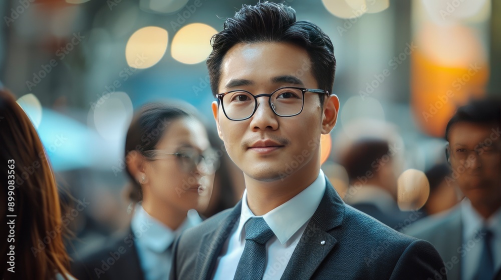 Group portrait of people, close-up of people, real people, people talking, in a scene, people in suits, smug, Chinese people, Chinese partners, real, modern, young people, camera view - generative ai Group portrait of people, close-up of people, real people, people talking, in a scene, people in suits, smug, Chinese people, Chinese partners, real, modern, young people, camera view - generative ai
