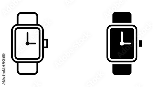 Set of Smart hand watches with bracelet vectors icons in Fill Styles. Smartwatch symbols on white background