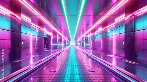 Retro-Wave Inspired Corridor with Neon Grid Lines