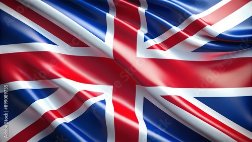 High-resolution detailed vector graphic illustration of the national flag of Great Britain waving in the wind with vibrant colors.