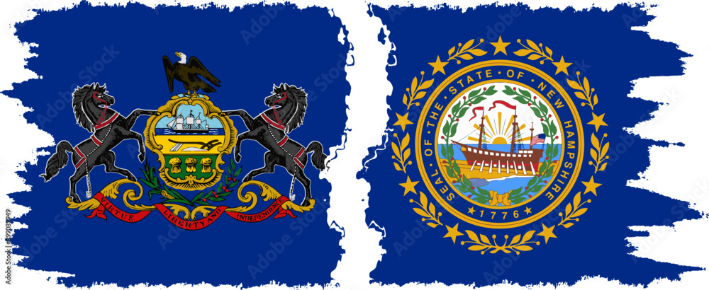 New Hampshire and Pennsylvania states grunge brush flags connection, vector New Hampshire and Pennsylvania states grunge brush flags connection, vector
