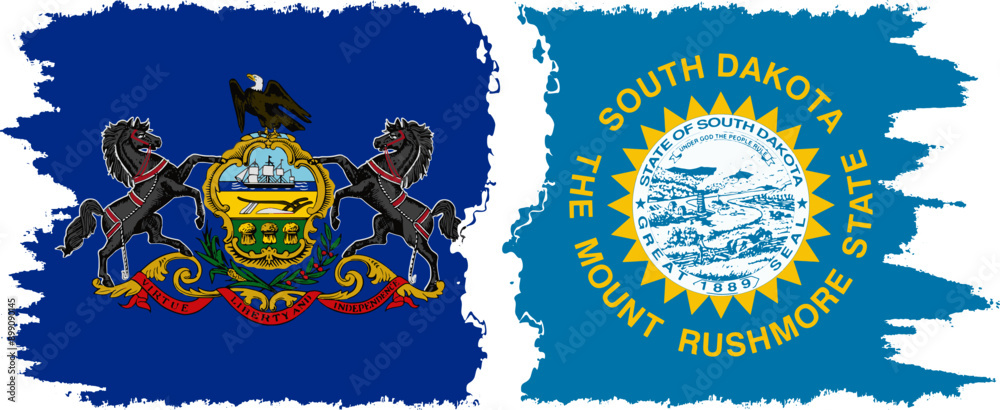 South Dakota and Pennsylvania states grunge brush flags connection, vector South Dakota and Pennsylvania states grunge brush flags connection, vector