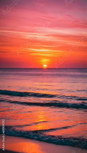 A beautiful sunset over the ocean with vibrant colors in the sky