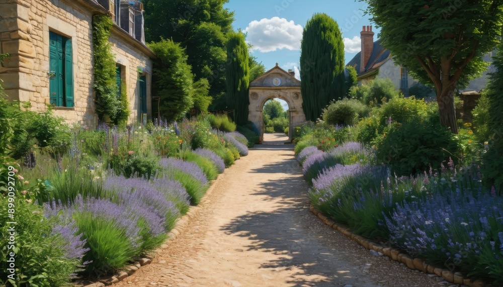 Stone Archway Leading to Lavender Garden in French Countryside. Stone Archway Leading to Lavender Garden in French Countryside.