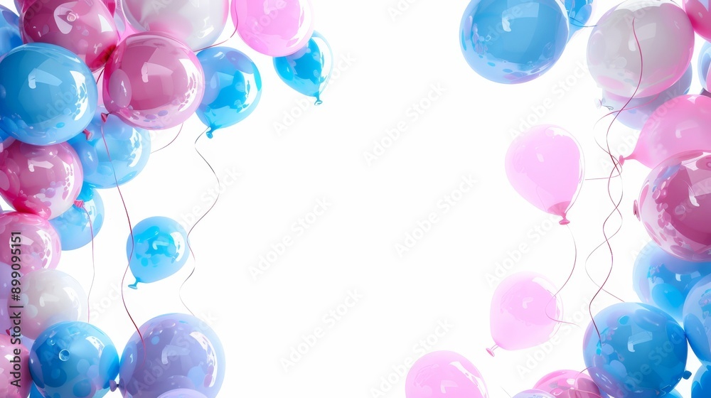 Pink and Blue Balloons on White Background. Pink and Blue Balloons on White Background.