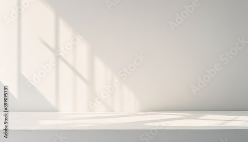 Empty room with shadows of window. Display product with blurred backdrop. Shadow overlay effect of room window pane10