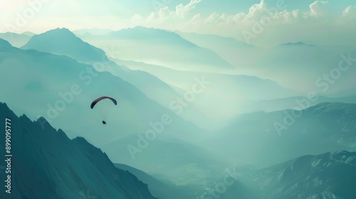 Paraglider Over Mountain Range