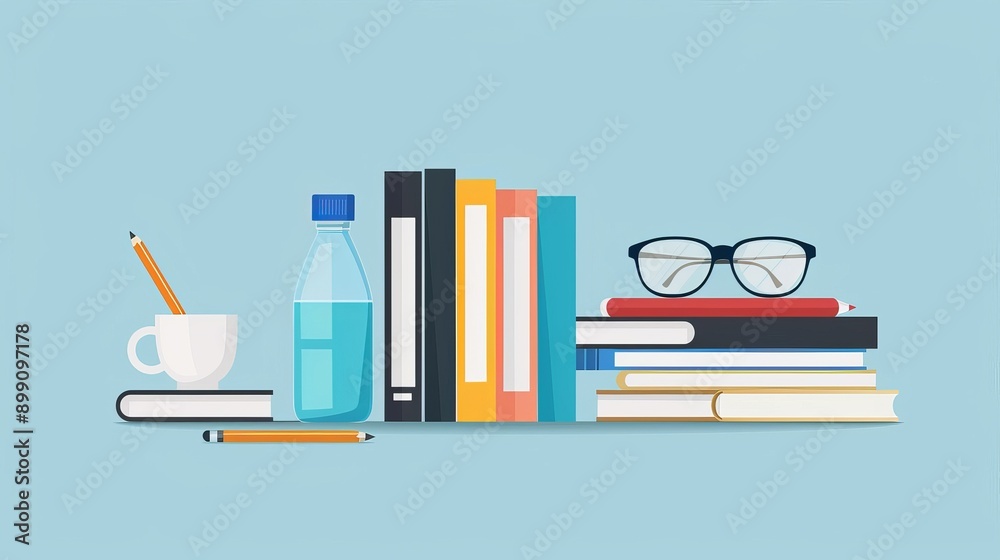 A shelf with a vase of leaves and a cup of coffee A shelf with a vase of leaves and a cup of coffee