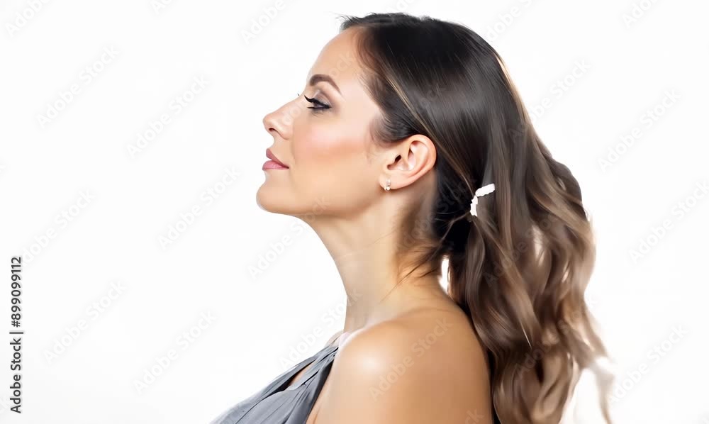 Medium shot portrait video of a satisfied woman in her 30s that is placed against a white background Medium shot portrait video of a satisfied woman in her 30s that is placed against a white background