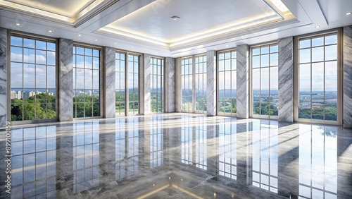 Empty room made of marble with large windows, marble, empty room, windows, spacious, minimalistic, bright, luxury © lapeepon