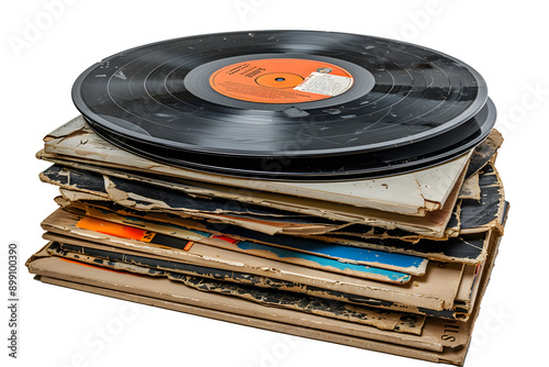 stack of old vinyl records, PNG file, transparent background