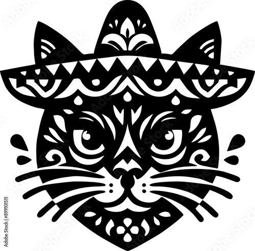 Cat black Solid silhouette Mexican style 

