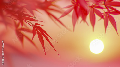 Wallpaper Mural A beautiful scene featuring red leaves delicately silhouetted against a warm, glowing sunset. The soft focus and vibrant colors create a peaceful and soothing atmosphere.
 Torontodigital.ca
