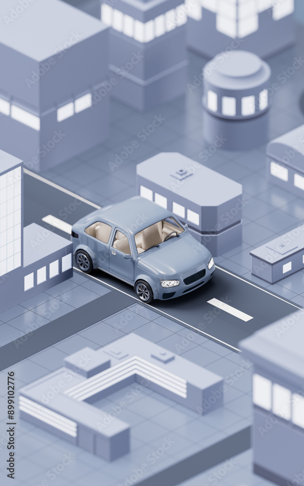 Automobile car driving on the city street, 3d rendering. Automobile car driving on the city street, 3d rendering.