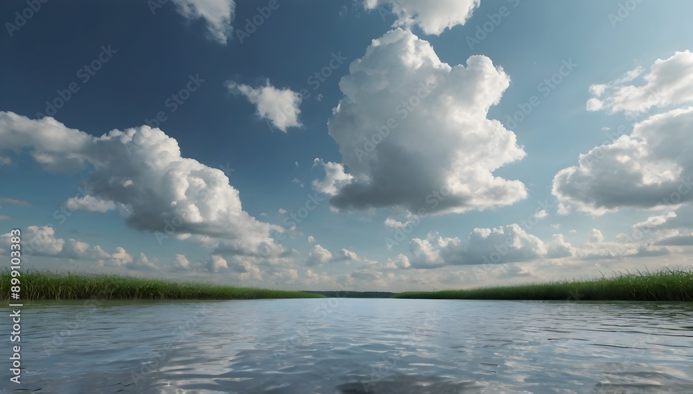 Blank sky at daytime scene with blank flood landscape