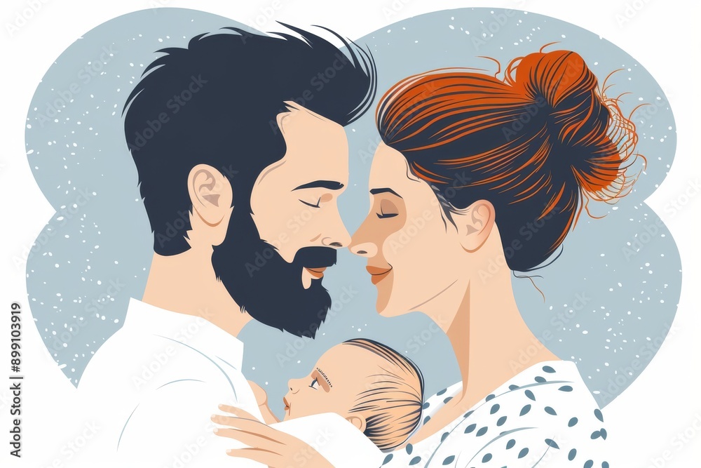 Illustration of a family with parents and a baby representing love parenthood and family bonds Illustration of a family with parents and a baby representing love parenthood and family bonds