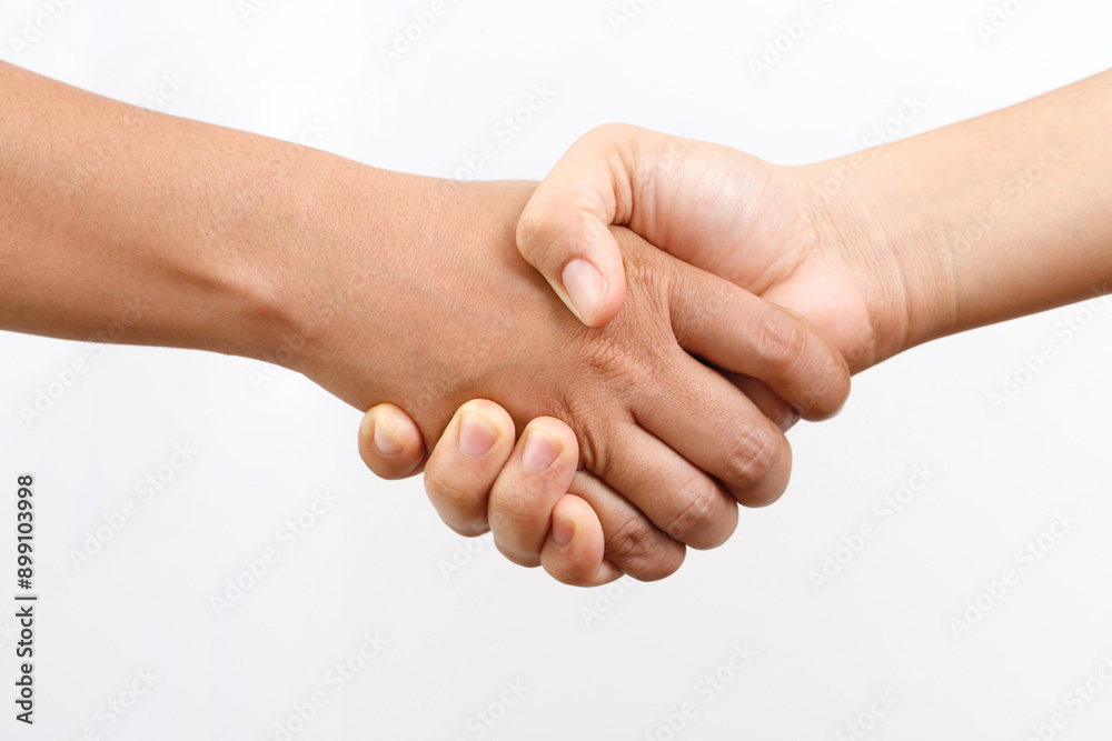 Closeup of a business hand shake between two colleagues Plaid shirt Closeup of a business hand shake between two colleagues Plaid shirt
