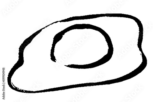筆タッチの目玉焼きのモノクロ線画イラスト