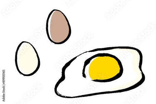 筆タッチの卵と目玉焼きのイラストセット
