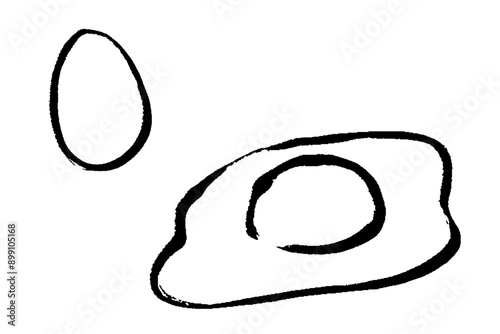 筆タッチの卵と目玉焼きのモノクロ線画イラストセット