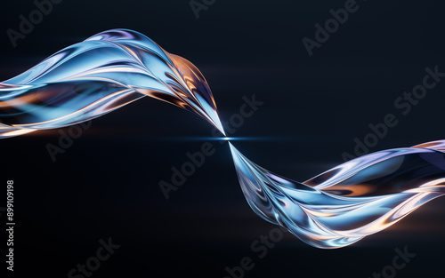 Dark transparent glass curves background, 3d rendering. photo