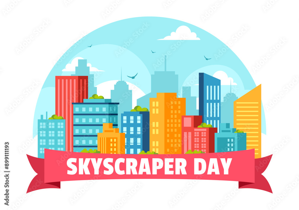 Skyscraper Day Vector Illustration on September 3rd featuring City Infrastructure, Public Spaces, City Buildings, and Skyscrapers in a Flat Background Skyscraper Day Vector Illustration on September 3rd featuring City Infrastructure, Public Spaces, City Buildings, and Skyscrapers in a Flat Background