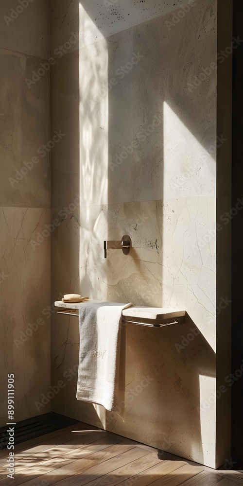Minimalist Bathroom Design with Natural Light and Stone Wall Minimalist Bathroom Design with Natural Light and Stone Wall