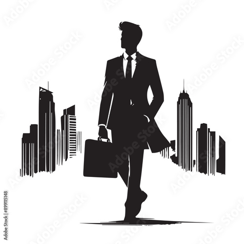 Business man standing pose black silhouette and vector