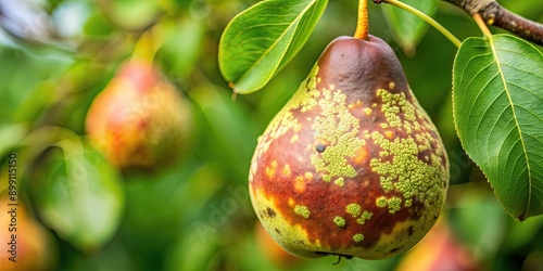 Close-up of a pear affected by Gymnosporangium sabinae fungal disease , pear, Gymnosporangium sabinae photo